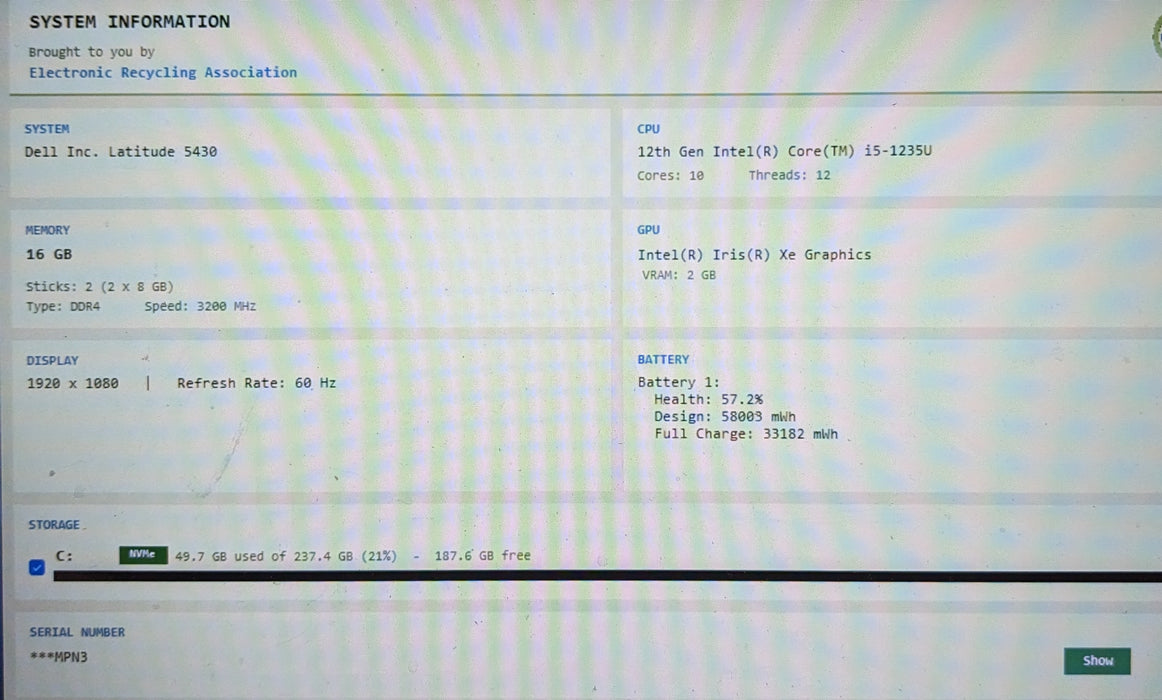 Dell Latitude 5430 i5-1235U 16GB RAM 256GB NVMe SSD FHD 14" READ