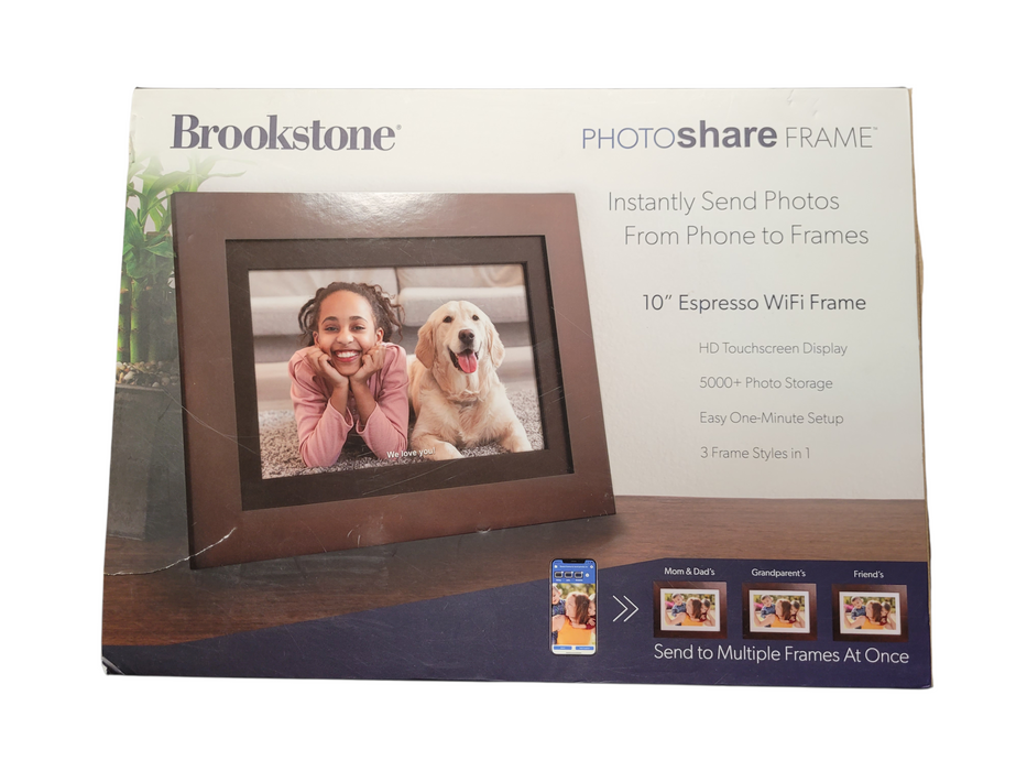 Brookstone PhotoShare 10.1” Smart Digital Picture Frame Premium Espresso WIFI