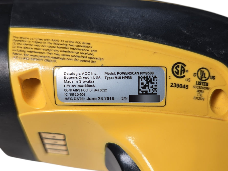 Datalogic PowerScan PM9500 Barcode Scanner with BC9030 Base Cradle & USB Cable
