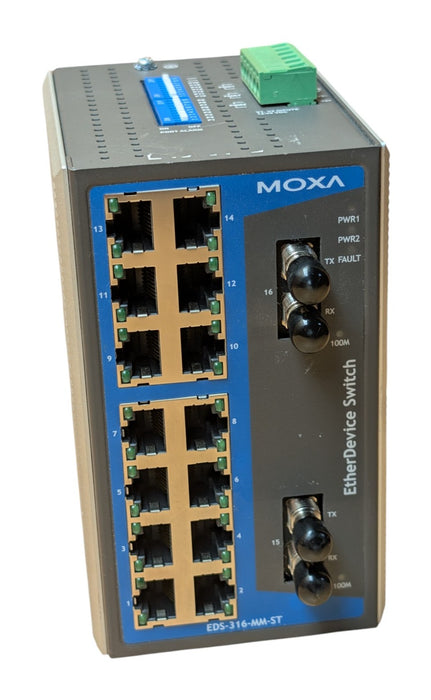 Moxa EDS-316-MM-ST Industrial Ethernet Switch 14x RJ45 2x Multi-Mode ST Fiber