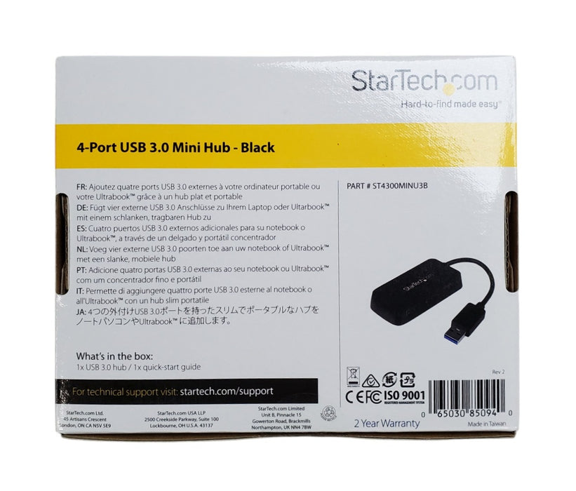 NEW - StarTech ST4300MINU3B - 4-Port USB 3.0 Mini Hub