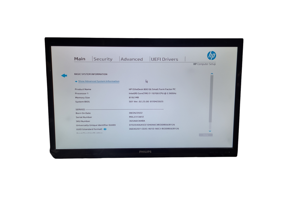 HP EliteDesk 800 G6 SFF i7 - 10700 @ 2.90GHz No HDD 8GB DDR4 Ram