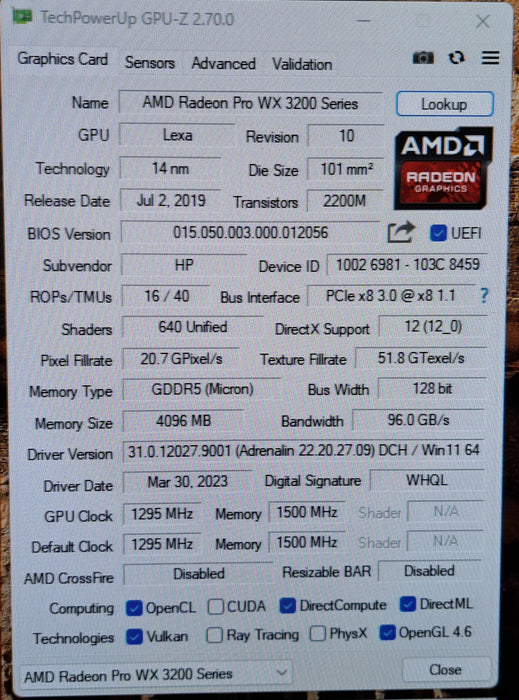 AMD Radeon Pro WX 3200 4GB GDDR5 Low Profile Graphics Card