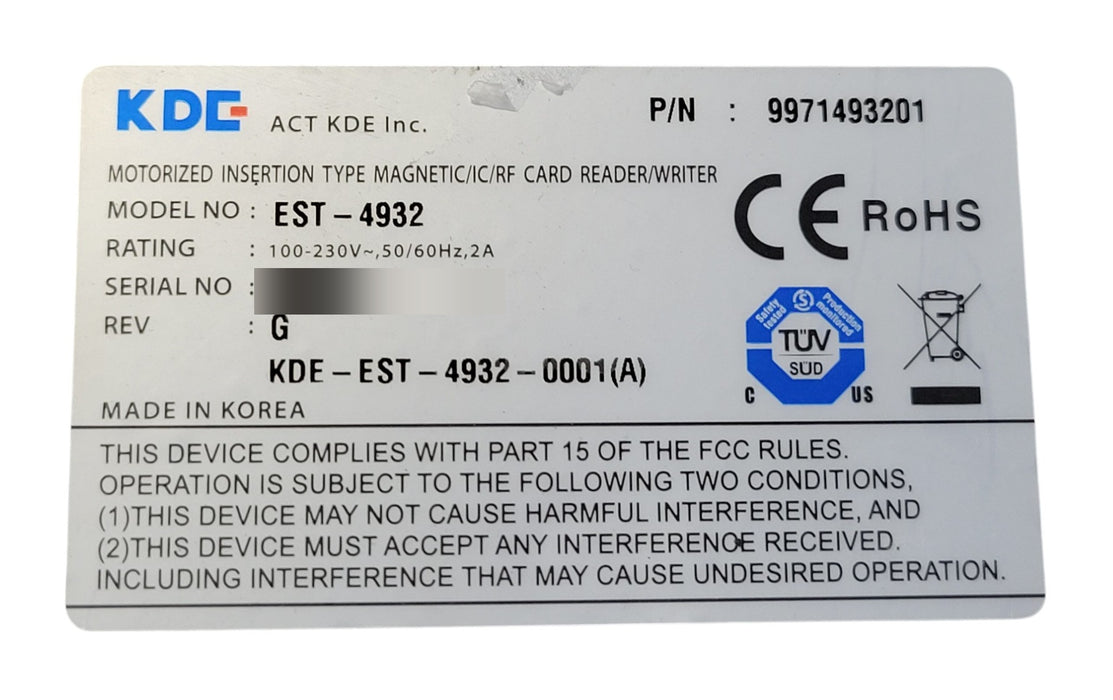 ACT KDE EST-4932 VingCard Motorized Card Reader Writer P/N 9971493201