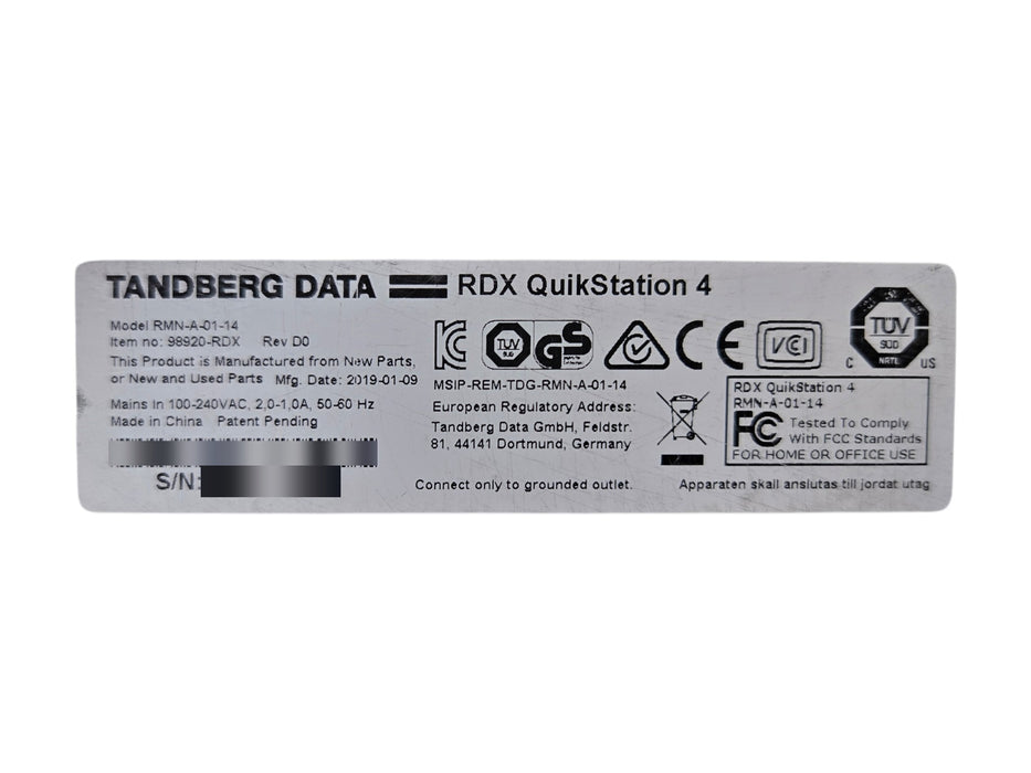 Tandberg Data RDX QuikStation 4 98920-RDX 4-Bay 1U Removable Disk Array