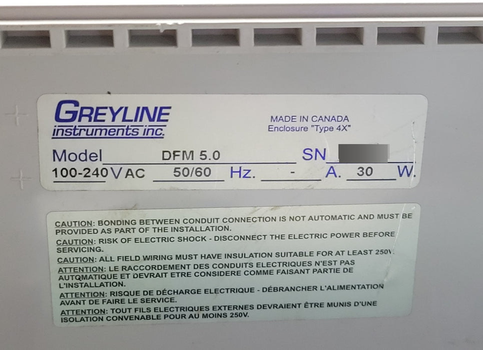 Greyline DFM 5.0 Doppler Flow Meter 100-240VAC Type 4X Enclosure