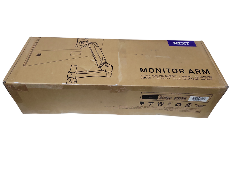 NZXT Single Monitor Arm Black Desk Mount VESA 75/100 Adjustable Open Box