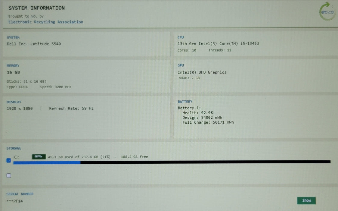 Dell Latitude 5540 i5-1345U 16GB RAM 256GB NVMe SSD FHD 15"