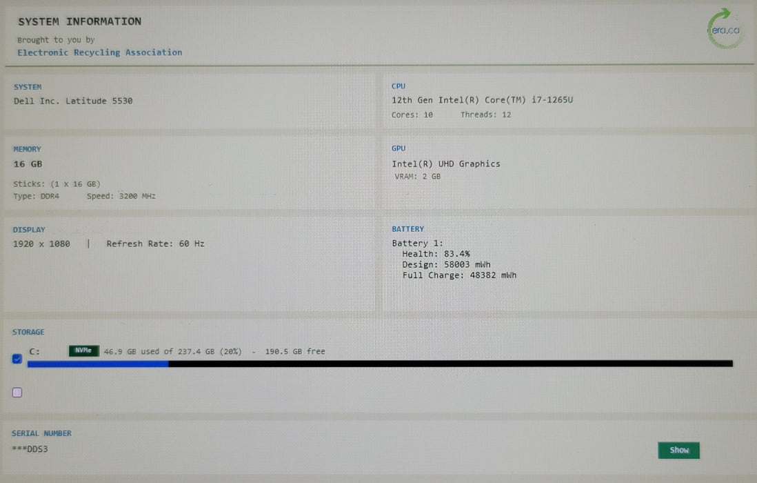 Dell Latitude 5530 - i7-1265U 16GB RAM 256GB NVMe 15.6" FHD READ