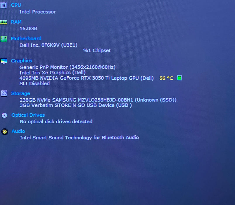 Dell XPS 15 9520 4K TOUCH i9-12900HK RTX3050 Ti 4GB GPU 16GB RAM 256GB SSD READ!