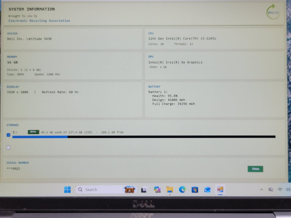 Dell Latitude 5430 -5-1245U 16GB RAM 256GB NVMe SSD 14" FHD READ
