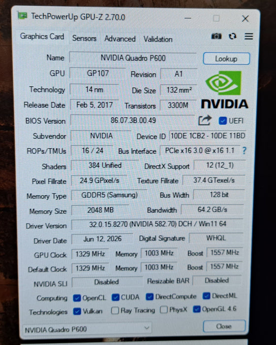 NVIDIA Quadro P600 2GB GDDR5 Low Profile Graphics Card 4x Mini-DP
