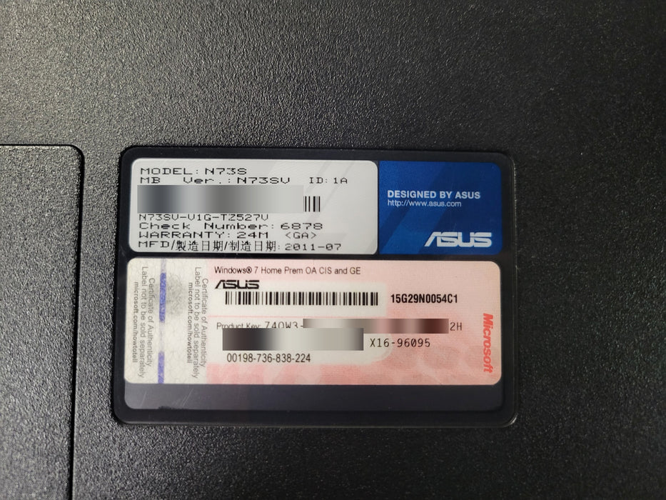 ASUS N73SV - i7-2630QM 2GB DDR3 No HDD GT 540M 17.3" 1080p Blu-Ray