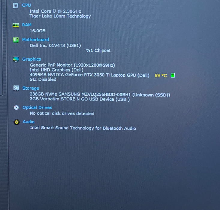 Dell XPS 15 9510 i7-11800H RTX 3050 Ti 4GB GPU 16GB RAM 256GB SSD READ!