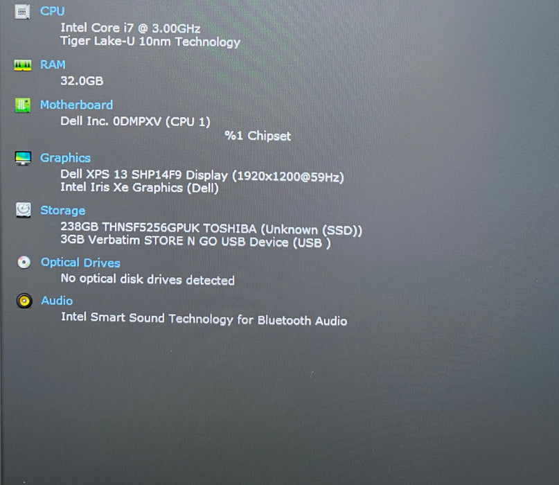 Dell XPS 13 9310 i7-1185G7 3.00GHz 32GB RAM 256GB SSD READ!
