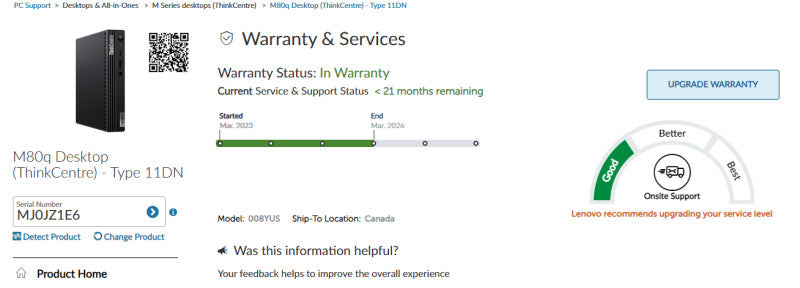 Lenovo M80q micro 11DN Intel i5-10500T @ 2.30GHz, 16GB RAM & 512 GB NVMe  -