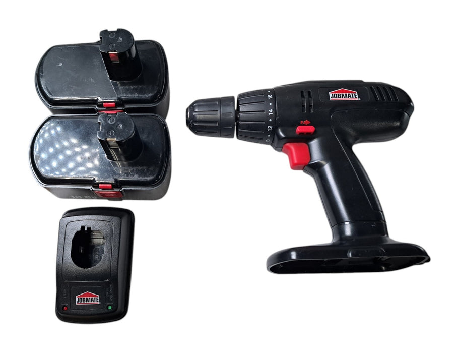 Jobmate 54-2891-8 18V Cordless Drill with 2x Batteries & Charger Stand (READ)