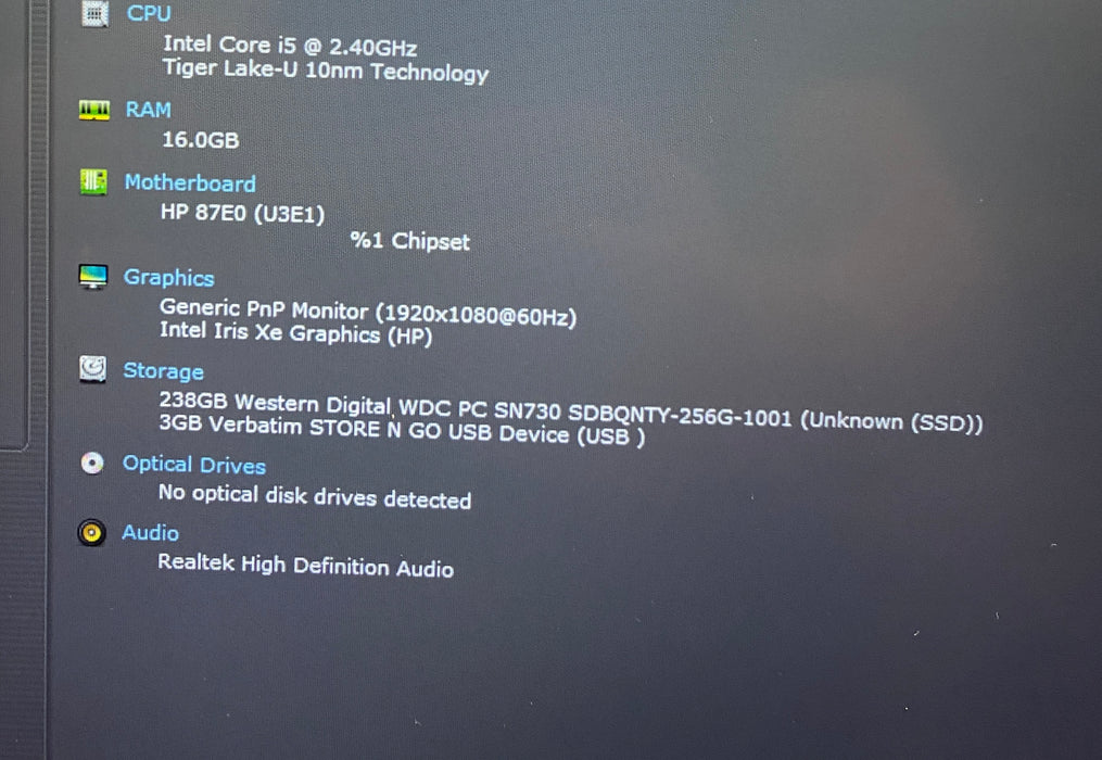 HP ProBook 440 G8 Intel Core i5-1135G7 2.40GHz 16GB RAM 256GB SSD