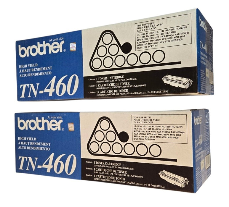 Lot of 2 Brother TN-460 High Yield Black Toner Cartridges