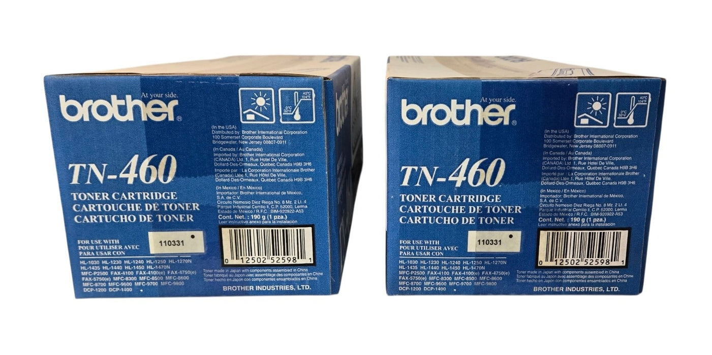 Lot of 2 Brother TN-460 High Yield Black Toner Cartridges