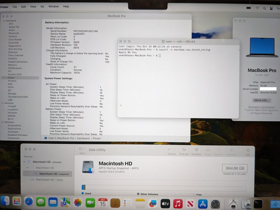 Apple 14" MacBook Pro M1 Pro 2021 A2442 16GB 1TB SSD READ