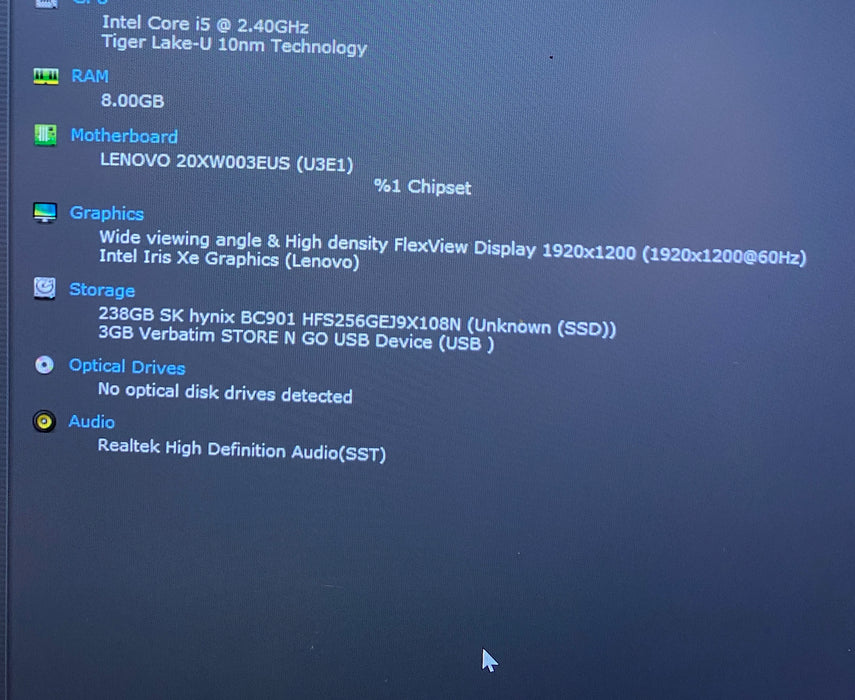 Lenovo ThinkPad X1 Carbon Gen 9 Intel Core i5-1135G7 2.40GHz 8GB RAM 256GB SSD