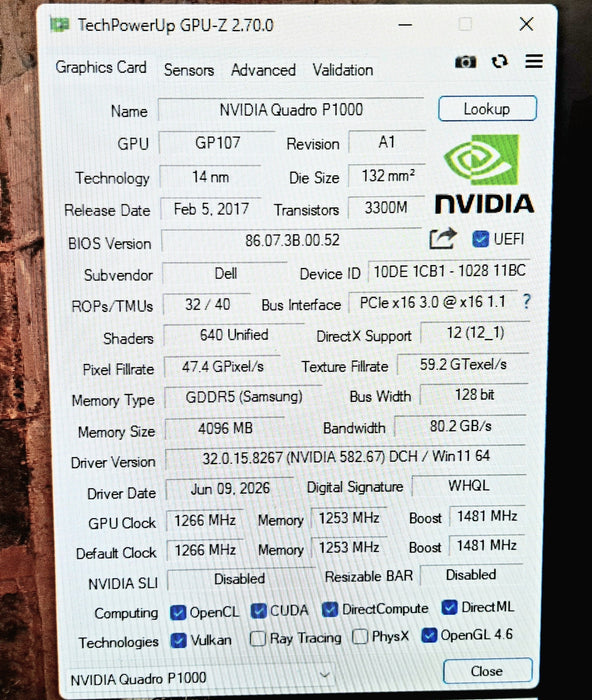 NVIDIA Quadro P1000 4GB GDDR5 Graphics Card 4x Mini DisplayPort