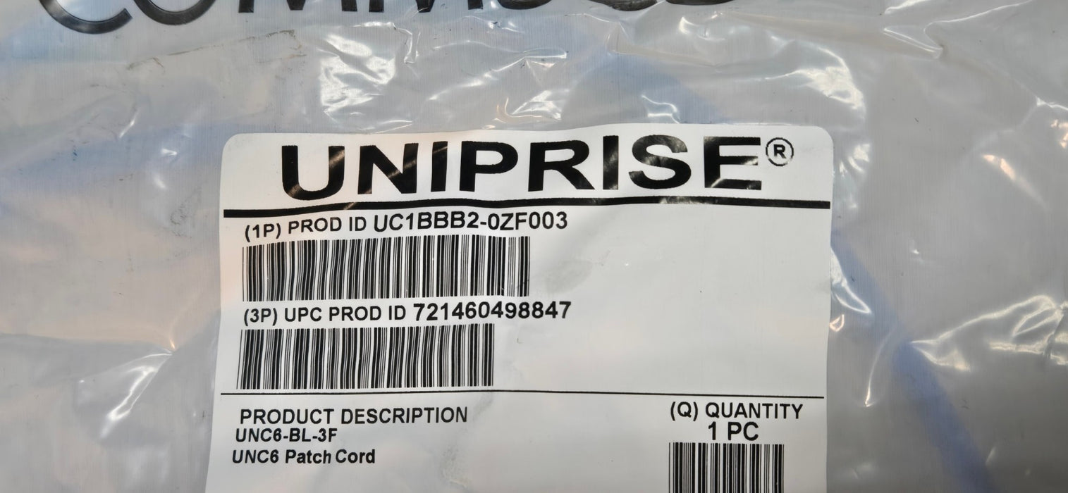 CommScope Uniprise UNC6-BL-3F Cat 6 Patch Cord Blue 3ft UC1BBB2-0ZF003