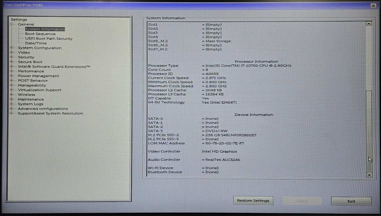 Dell OptiPlex 7080 Tower - Intel Core i7-10700 2.90GHz 8GB RAM 256GB NVMe SSD
