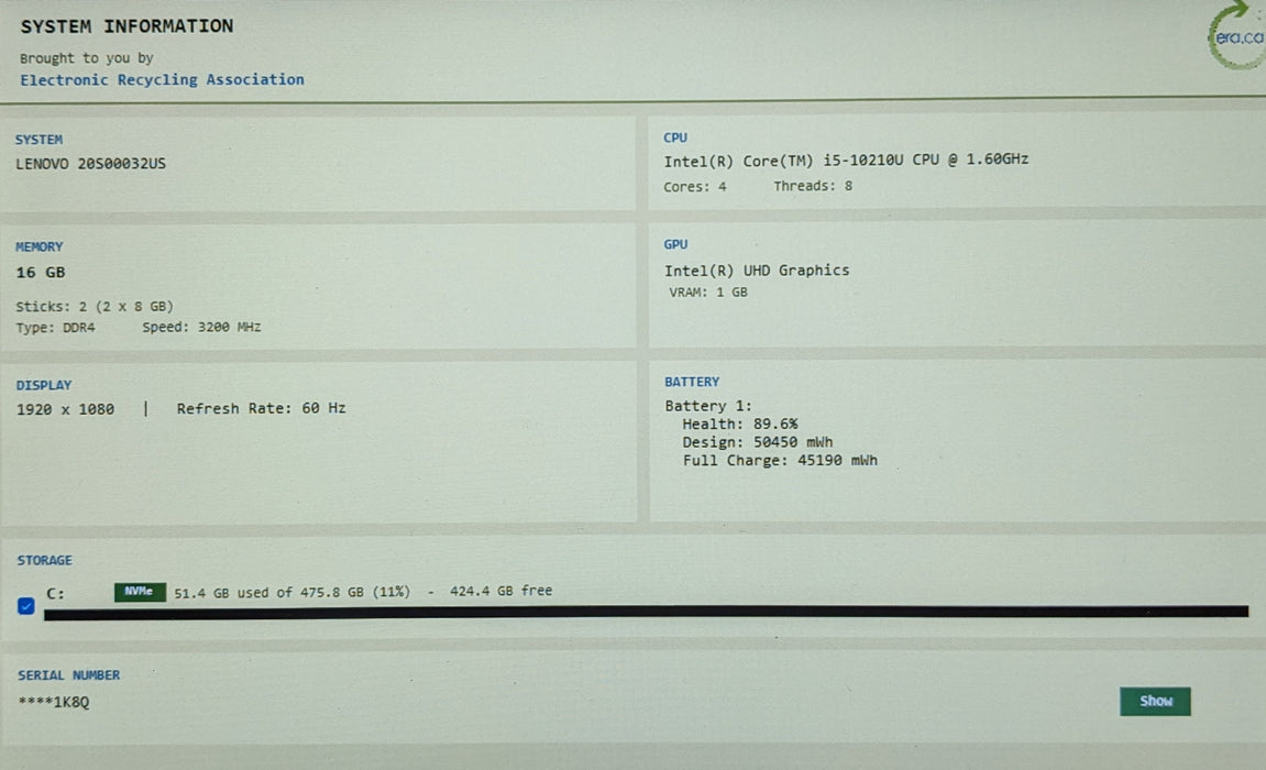 Lenovo ThinkPad T14 Gen 1 i5-10210U 16GB DDR4 512GB NVMe