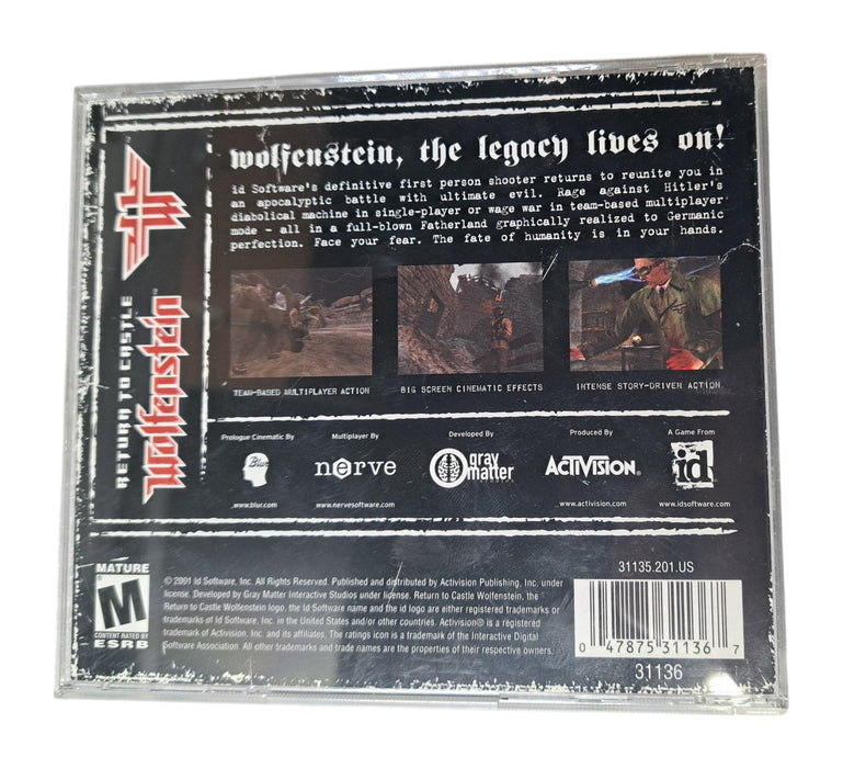 Return to Castle Wolfenstein - PC CD-ROM Video Game Jewel Case
