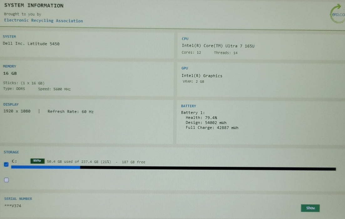 Dell Latitude 5450 Core Ultra 7 165U 16GB RAM 256GB NVMe SSD FHD 14"