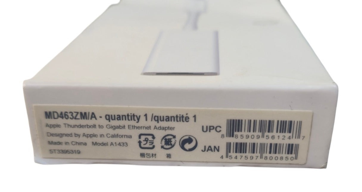Sealed Apple A1433 MD463ZM/A Thunderbolt to Gigabit Ethernet Adapter