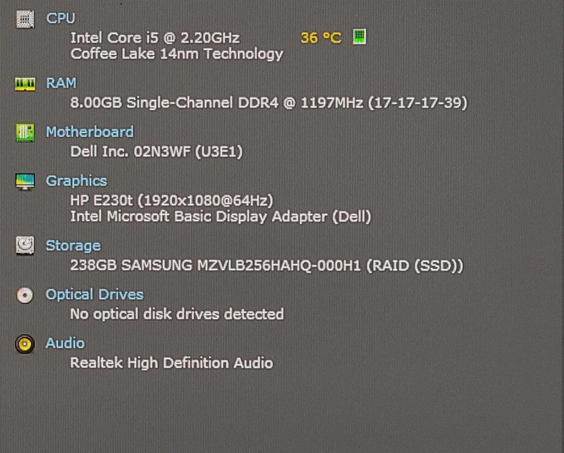 Dell OptiPlex 3070 USFF, i5-9500T 3.10GHz 6C, 8GB DDR4, 256GB NVMe, WiFi