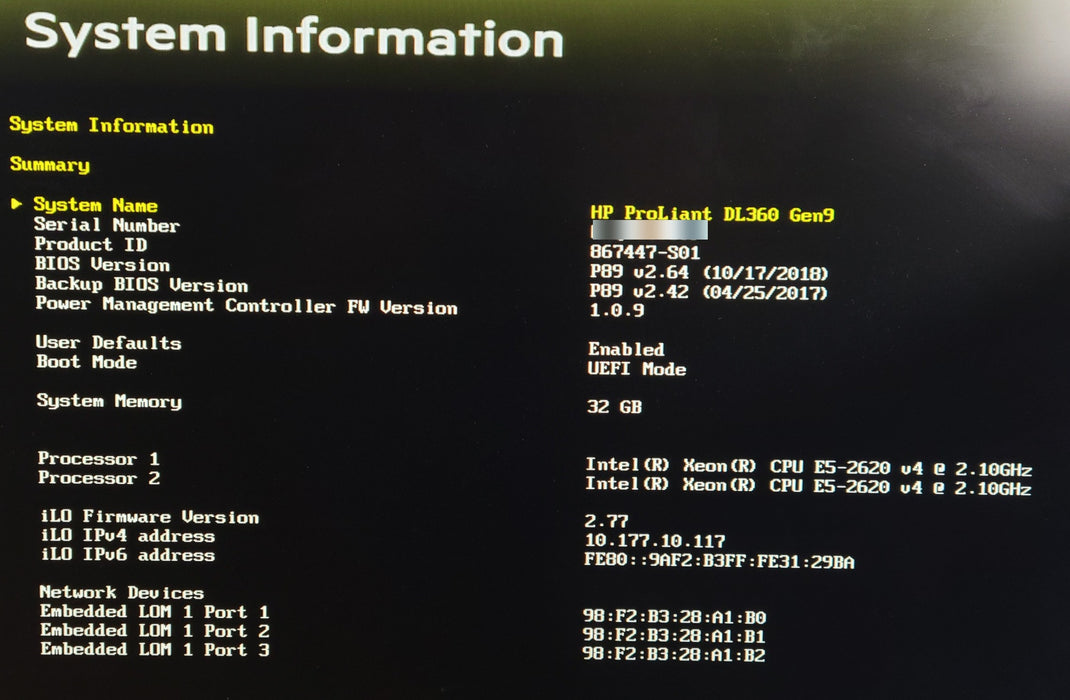HP ProLiant DL360 Gen9 8x SFF - 2x E5-2620 v4 32GB RAM P440ar 2x 500W PSU