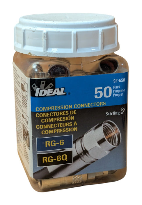 IDEAL 92-650 RG-6 RG-6Q Compression Connectors Jar of 50