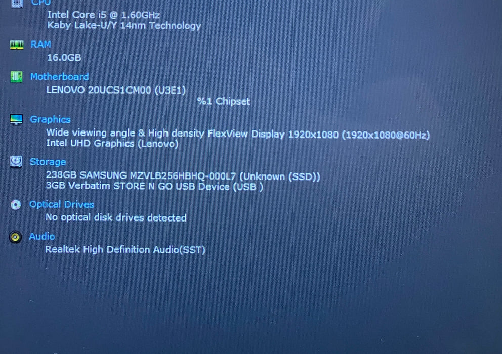Lenovo ThinkPad X1 Yoga Gen 5 TOUCH i5-10210U 1.60GHz 16GB RAM 256GB SSD