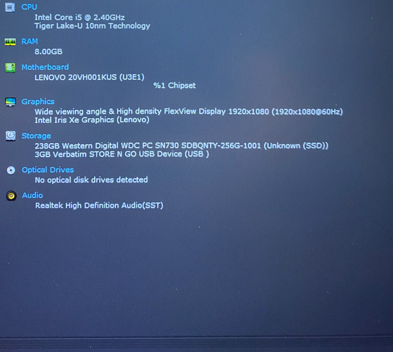 Lenovo ThinkPad L13 Gen 2 Intel Core i5-1135G7 2.40 GHz 8GB RAM 256GB SSD READ!
