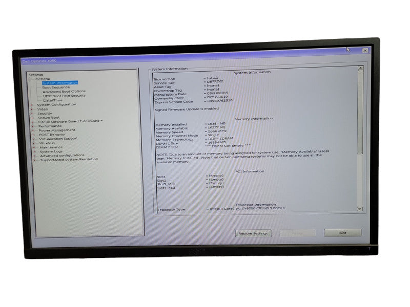 Dell Optiplex 3060 SFF I7 - 8700 CPU @ 3.20GHz 16GB DDR4 Ram QÎ¸
