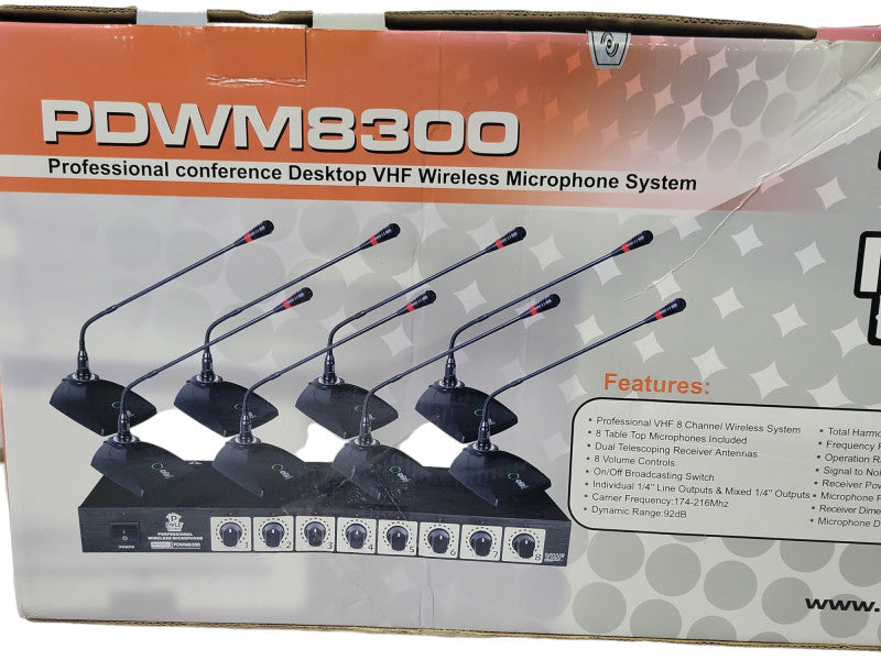 Pyle PDWM8300 VHF Profesional Conference Wireless Microphone System READ Q_