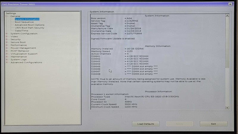 Dell Precision T5810, Xeon E5-1620 v3 3.50GHz 4C, 16GB DDR4, QUADRO K620