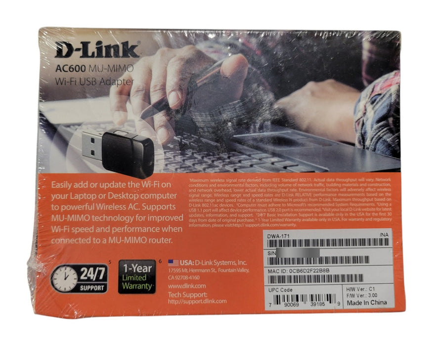 D-Link DWA-171 - AC600 MU-MIMO Dual Band Wi-Fi USB 2.0 Adapter