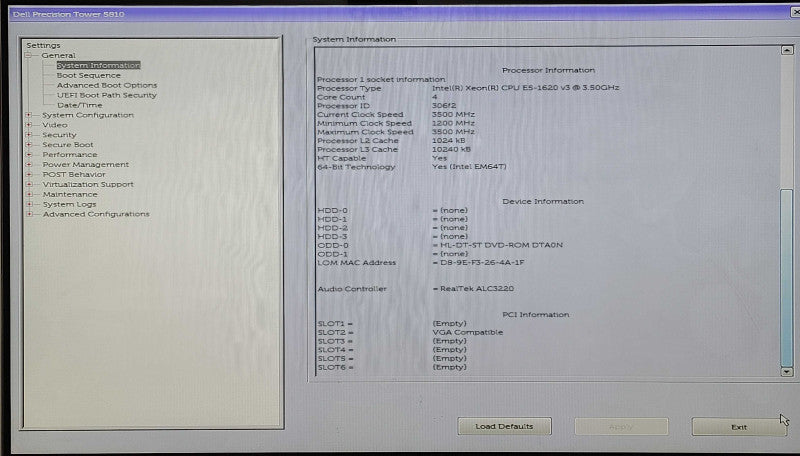 Dell Precision T5810, Xeon E5-1620 v3 3.50GHz 4C, 16GB DDR4, QUADRO K620