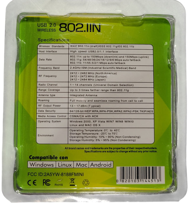 QR Computers 802.11N - USB 2.0 Wireless 150Mbps Mini Adapter