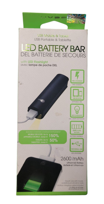 Hype HYC-20566-BLK LED Battery Bar 2600mAh USB Power Bank