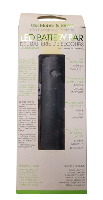 Hype HYC-20566-BLK LED Battery Bar 2600mAh USB Power Bank