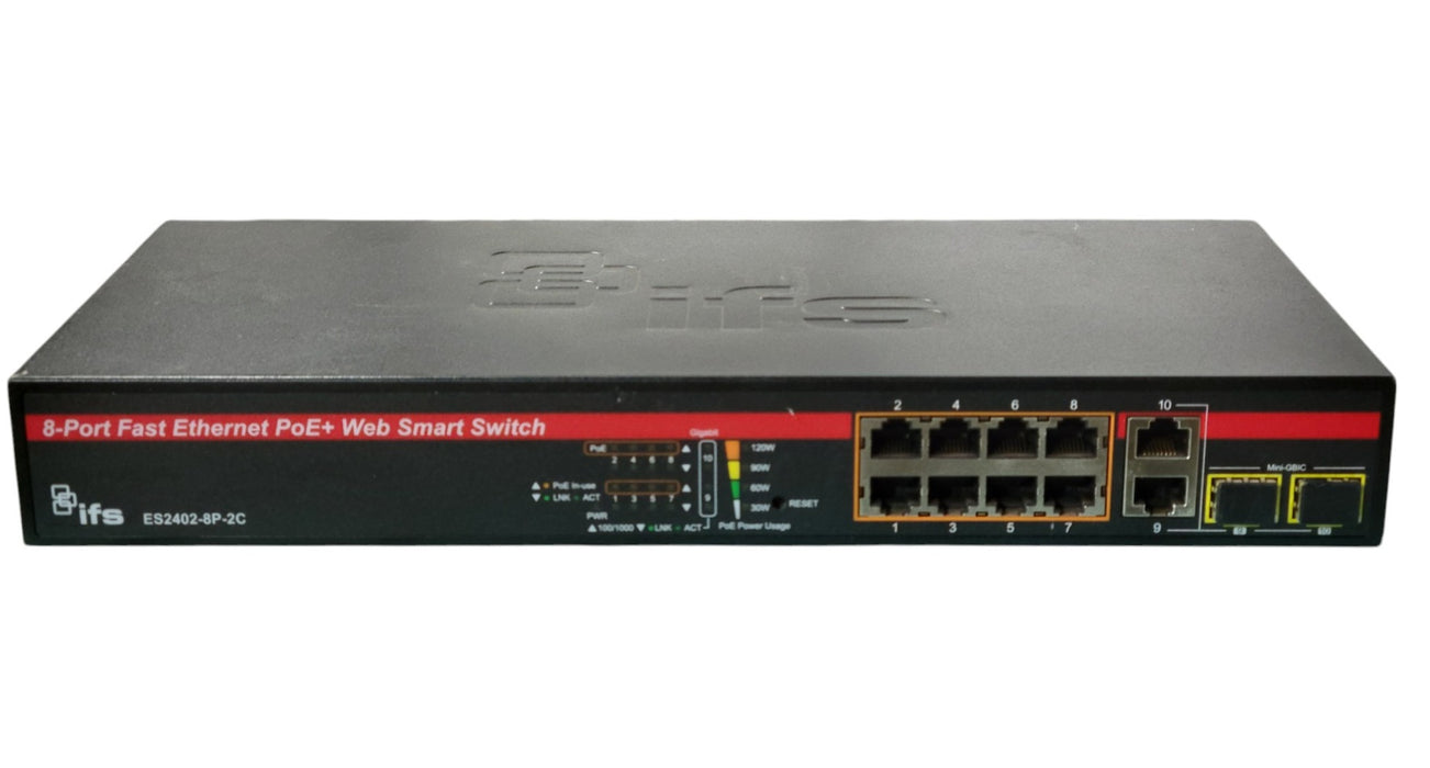 IFS Interlogix ES2402-8P-2C 8-Port Fast Ethernet PoE+ Web Smart Switch