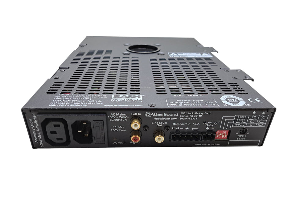 Atlas Sound PA1001G - 100W 70V/100V Commercial Audio Power Amplifier (READ)