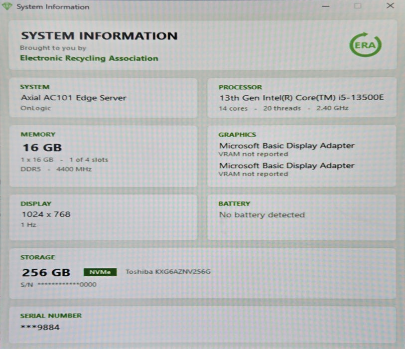 OnLogic Axial AC101 Edge Server - Core i5-13500E 16GB DDR5 256GB NVMe 2x PSU