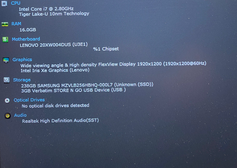 Lenovo ThinkPad X1 Carbon Gen 9 Intel Core i7-1165G7 2.80GHz 16GB RAM 256GB SSD